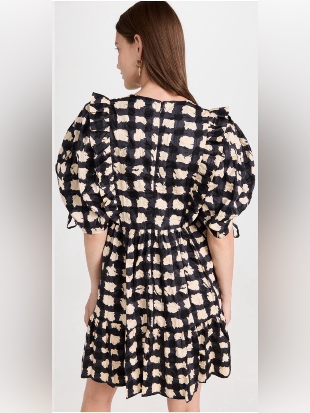 Sea NY Ginger Gingham Puff Sleeve Mini Dress Sz M - Picture 3 of 8